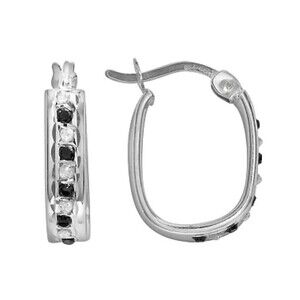 Diamond Mystique Platinum Over Silver Navy & White Cubic Zirconia U-Hoops New